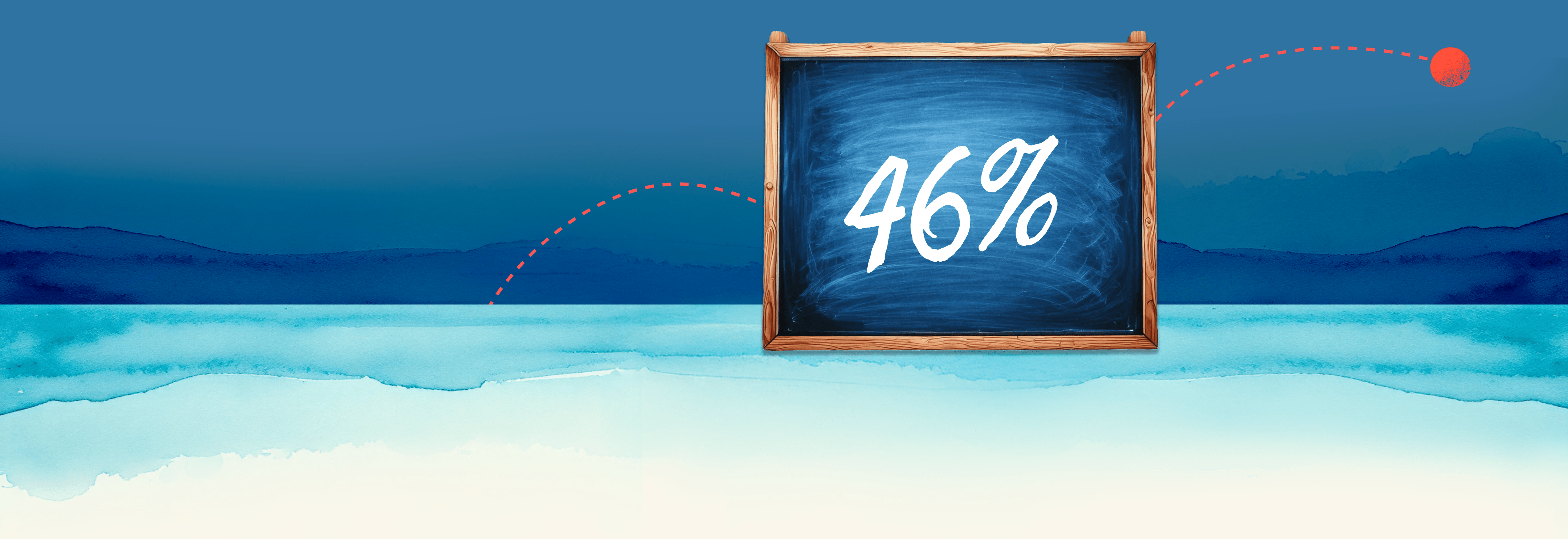 Watercolor illustration of a chalkboard with the text '46%' written on it